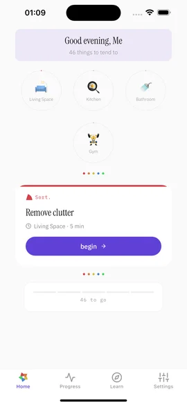 Calmer Home home screen with room circles